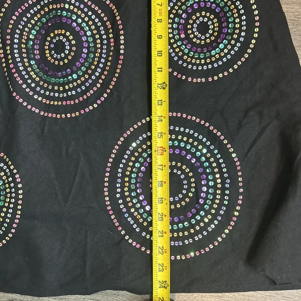 Vtg Y2K Sequin Midi Black Skirt Size 8 Grunge Fairy Whimsy Rainbow seqins